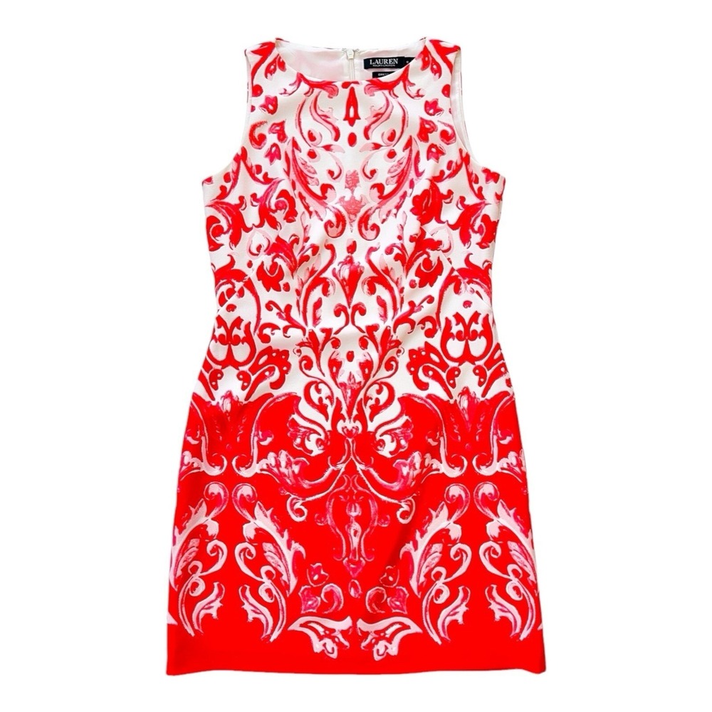 Lauren Ralph Lauren Sleeveless Dress Coral &‎ White Floral Print Womens 6 Lined